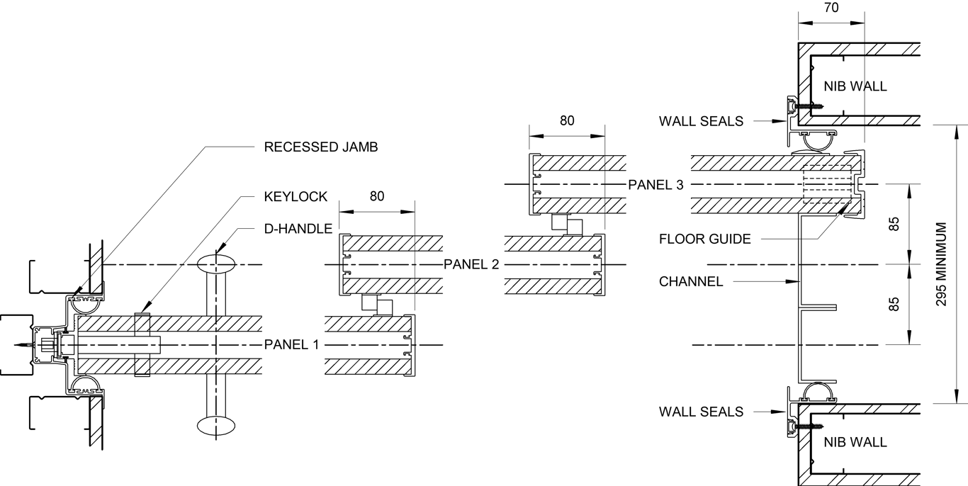 SL65 Triple Cavity Slider Ceiling Recessed Plan View